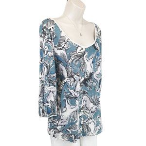 Anthropologie horse print top teal L
